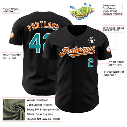Custom Black Teal-Texas Orange Authentic Baseball Jersey - Sky-Custom