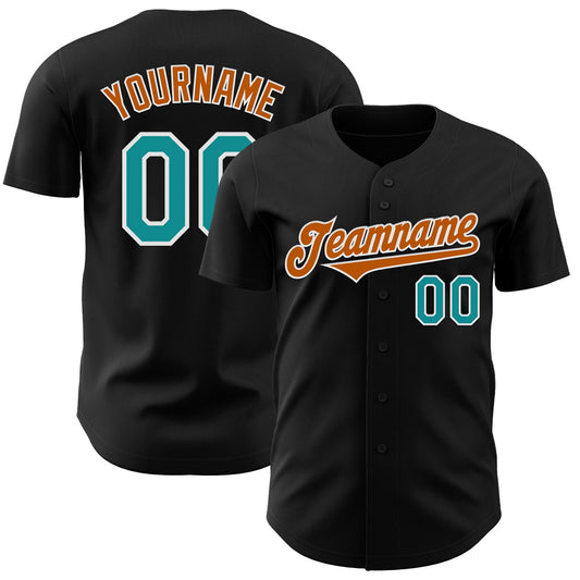Custom Black Teal-Texas Orange Authentic Baseball Jersey - Sky-Custom