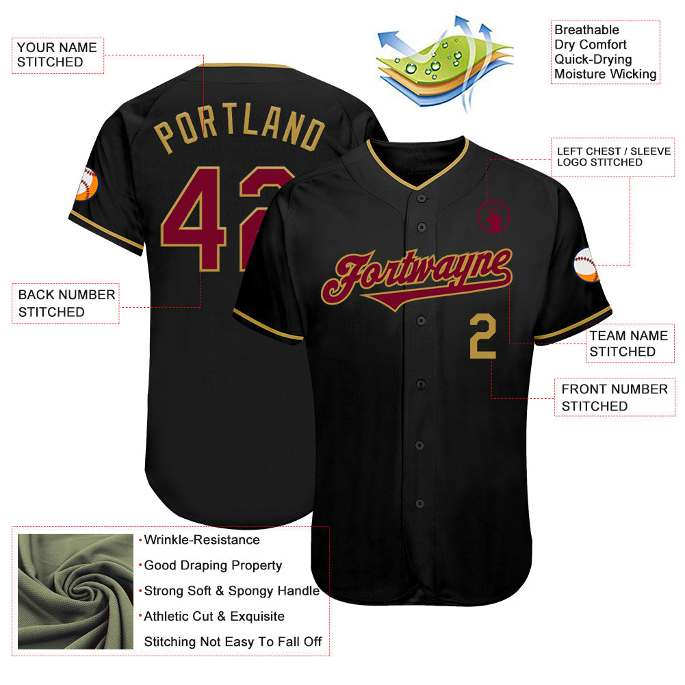 Custom Black Maroon-Old Gold Authentic Baseball Jersey - Sky-Custom