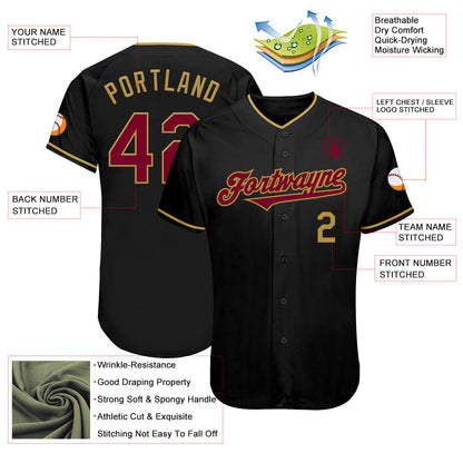 Custom Black Maroon-Old Gold Authentic Baseball Jersey - Sky-Custom