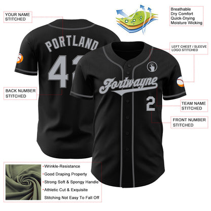 Custom Black Gray-Steel Gray Authentic Baseball Jersey - Sky-Custom
