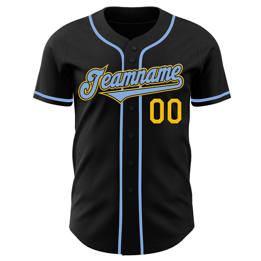 Custom Black Light Blue-Yellow Authentic Baseball Jersey - Sky-Custom