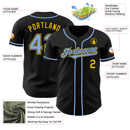 Custom Black Light Blue-Yellow Authentic Baseball Jersey - Sky-Custom