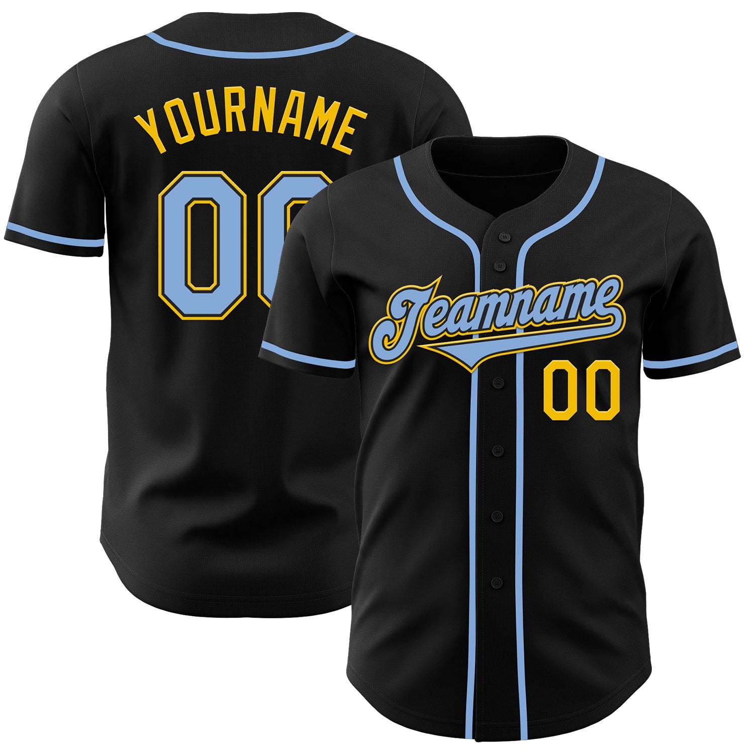 Custom Black Light Blue-Yellow Authentic Baseball Jersey - Sky-Custom