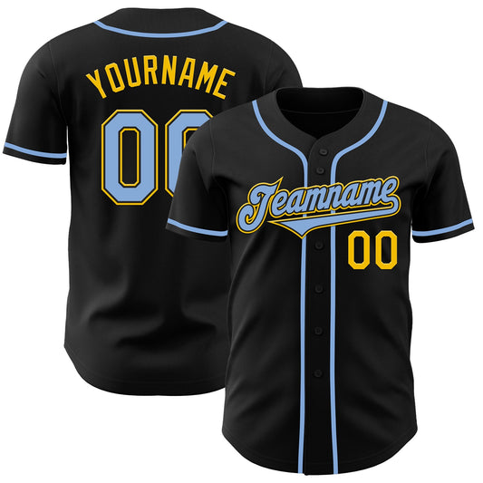 Custom Black Light Blue-Yellow Authentic Baseball Jersey - Sky-Custom