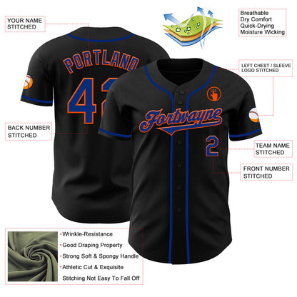 Custom Black Royal-Orange Authentic Baseball Jersey - Sky-Custom