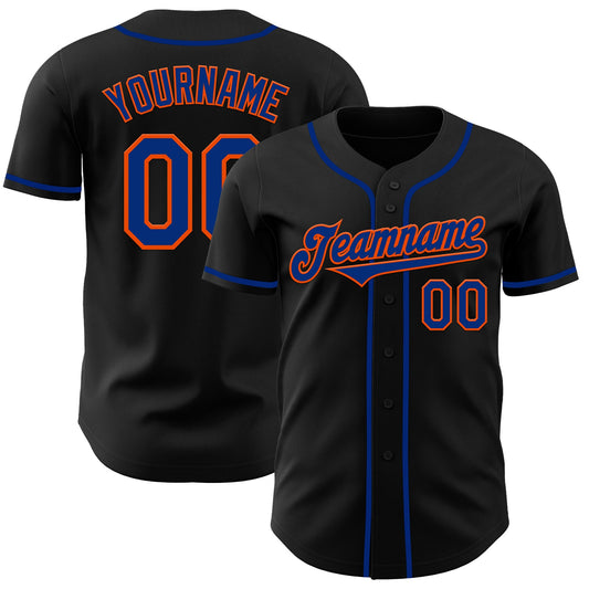 Custom Black Royal-Orange Authentic Baseball Jersey - Sky-Custom