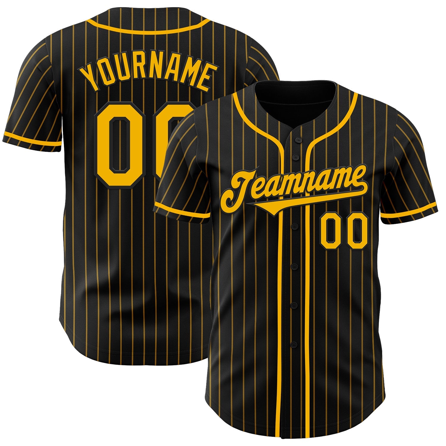 Custom Black Gold Pinstripe Gold Authentic Baseball Jersey - Sky-Custom