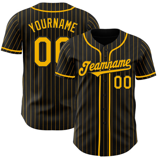 Custom Black Gold Pinstripe Gold Authentic Baseball Jersey - Sky-Custom