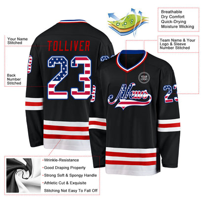 Custom Black USA Flag Royal-Red Hockey Jersey - Sky-Custom