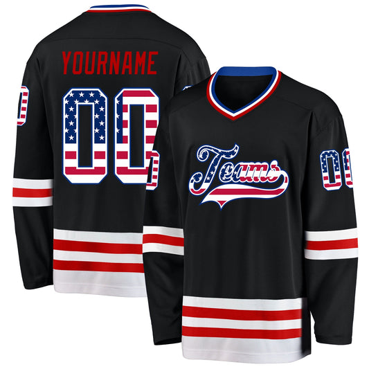 Custom Black USA Flag Royal-Red Hockey Jersey - Sky-Custom