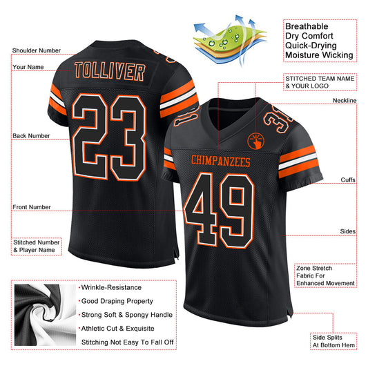 Custom Black White-Orange Mesh Authentic Football Jersey - Sky-Custom