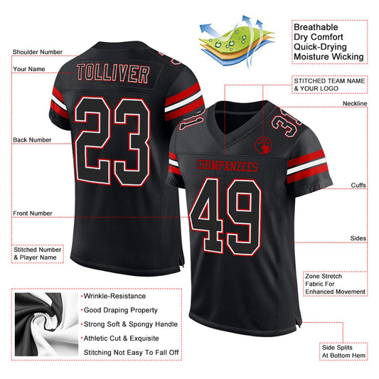 Custom Black White-Red Mesh Authentic Football Jersey - Sky-Custom