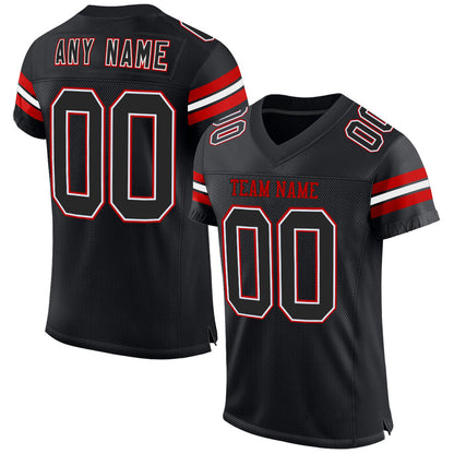 Custom Black White-Red Mesh Authentic Football Jersey - Sky-Custom