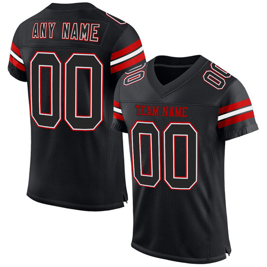 Custom Black White-Red Mesh Authentic Football Jersey - Sky-Custom