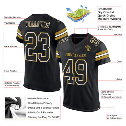Custom Black White-Old Gold Mesh Authentic Football Jersey - Sky-Custom