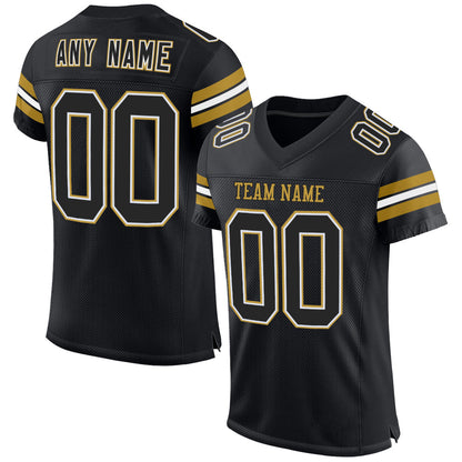 Custom Black White-Old Gold Mesh Authentic Football Jersey - Sky-Custom
