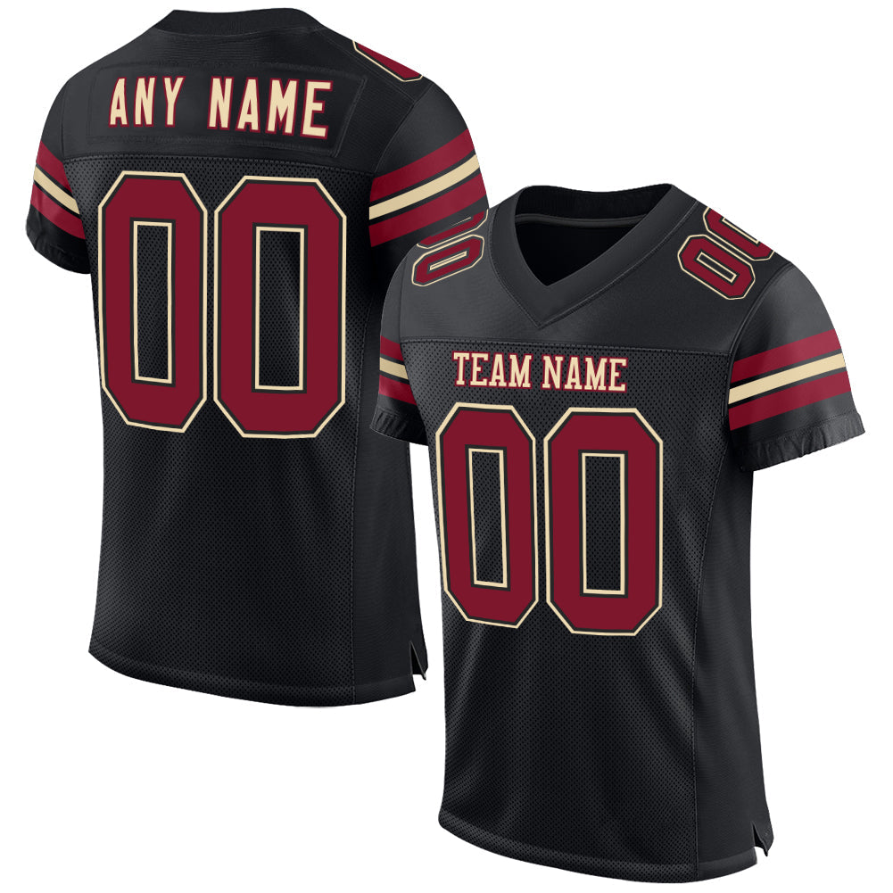 Custom Black Crimson-Cream Mesh Authentic Football Jersey - Sky-Custom