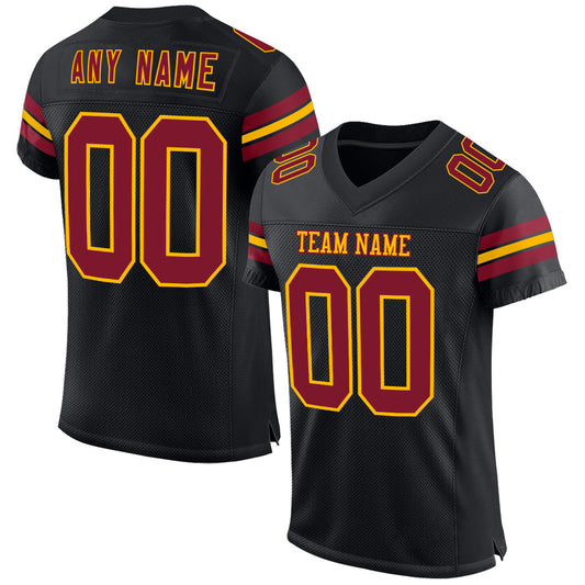 Custom Black Crimson-Gold Mesh Authentic Football Jersey - Sky-Custom