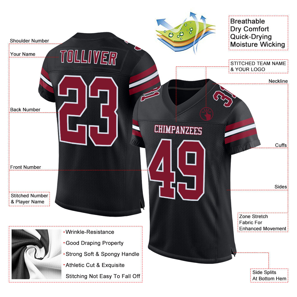 Custom Black Crimson-White Mesh Authentic Football Jersey - Sky-Custom