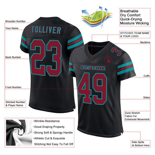 Custom Black Crimson-Teal Mesh Authentic Football Jersey - Sky-Custom