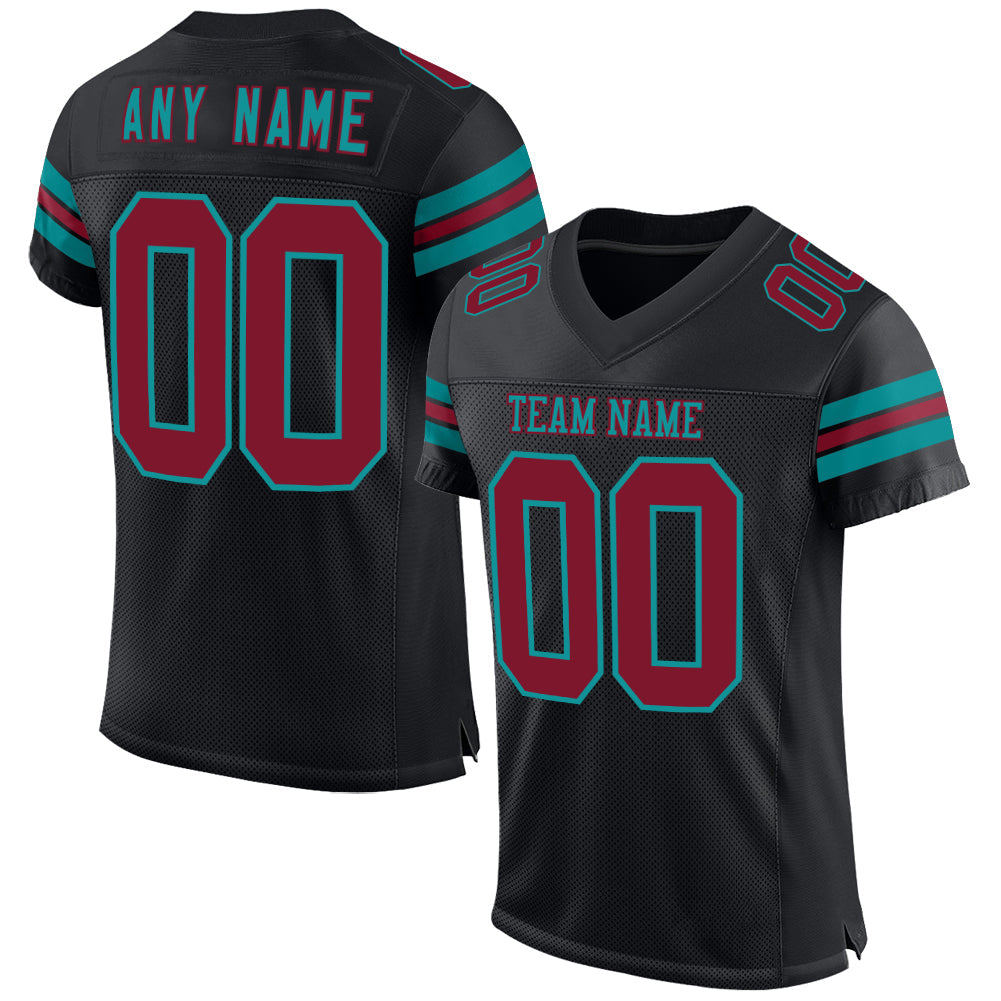 Custom Black Crimson-Teal Mesh Authentic Football Jersey - Sky-Custom