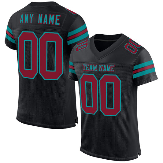 Custom Black Crimson-Teal Mesh Authentic Football Jersey - Sky-Custom