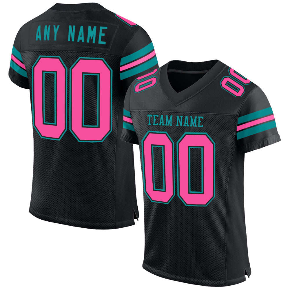 Custom Black Pink-Teal Mesh Authentic Football Jersey - Sky-Custom