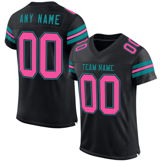 Custom Black Pink-Teal Mesh Authentic Football Jersey - Sky-Custom