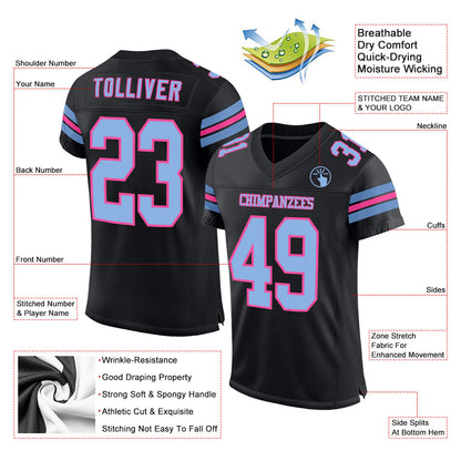 Custom Black Light Blue-Pink Mesh Authentic Football Jersey - Sky-Custom
