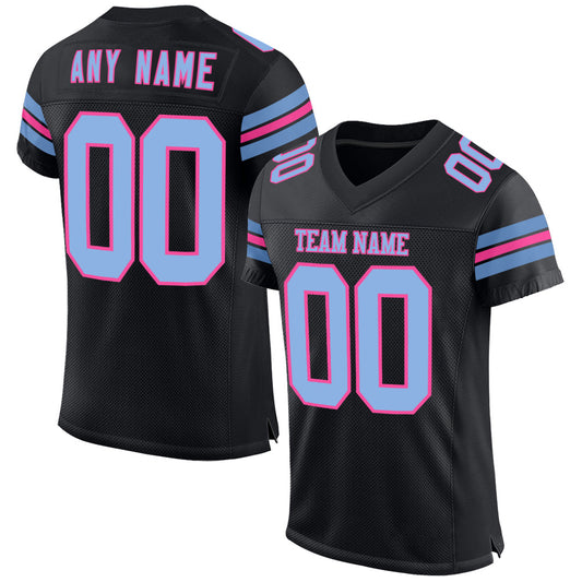 Custom Black Light Blue-Pink Mesh Authentic Football Jersey - Sky-Custom