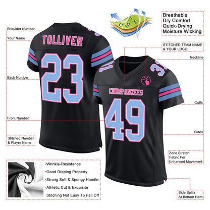 Custom Black Light Blue-Pink Mesh Authentic Football Jersey - Sky-Custom