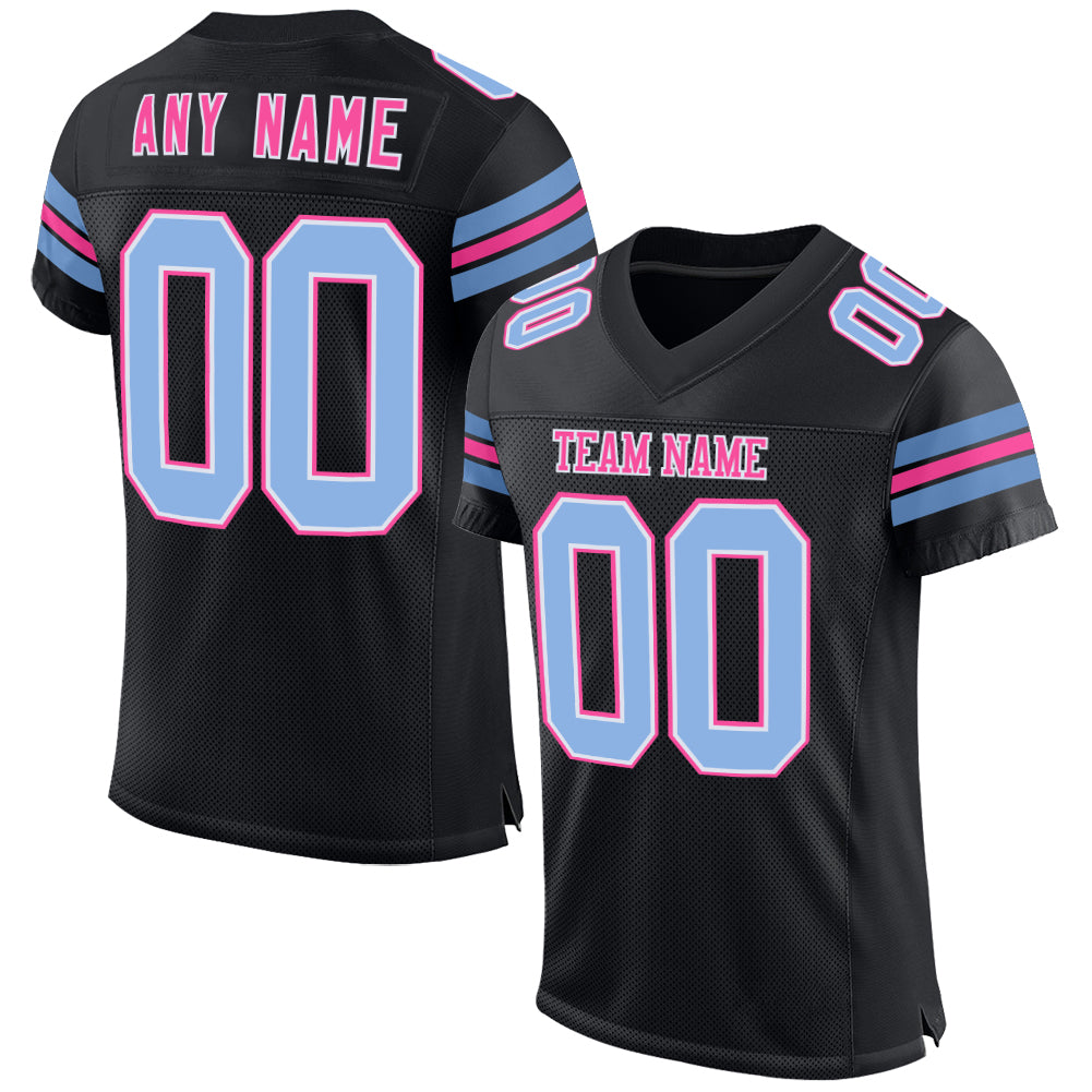 Custom Black Light Blue-Pink Mesh Authentic Football Jersey - Sky-Custom