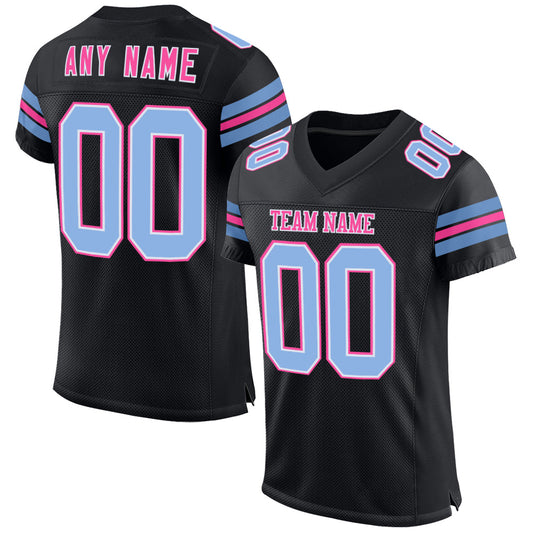 Custom Black Light Blue-Pink Mesh Authentic Football Jersey - Sky-Custom