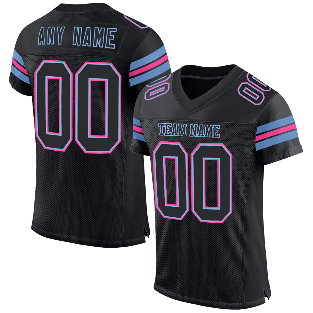 Custom Black Light Blue-Pink Mesh Authentic Football Jersey - Sky-Custom