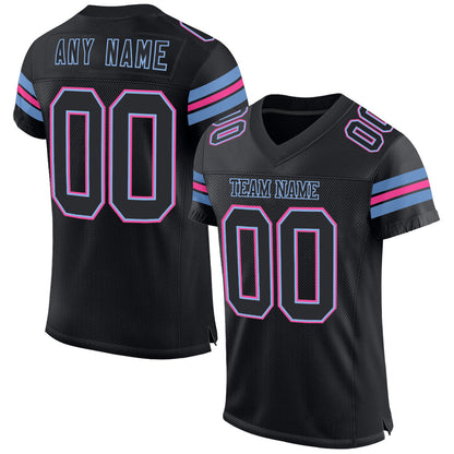 Custom Black Light Blue-Pink Mesh Authentic Football Jersey - Sky-Custom