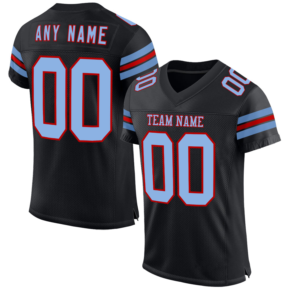 Custom Black Light Blue-Red Mesh Authentic Football Jersey - Sky-Custom