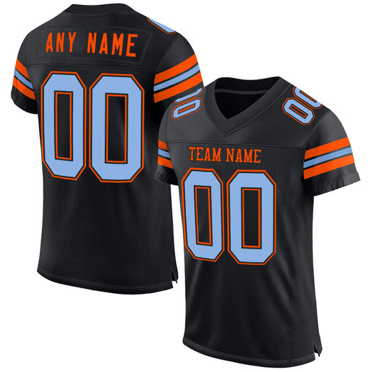 Custom Black Light Blue-Orange Mesh Authentic Football Jersey - Sky-Custom