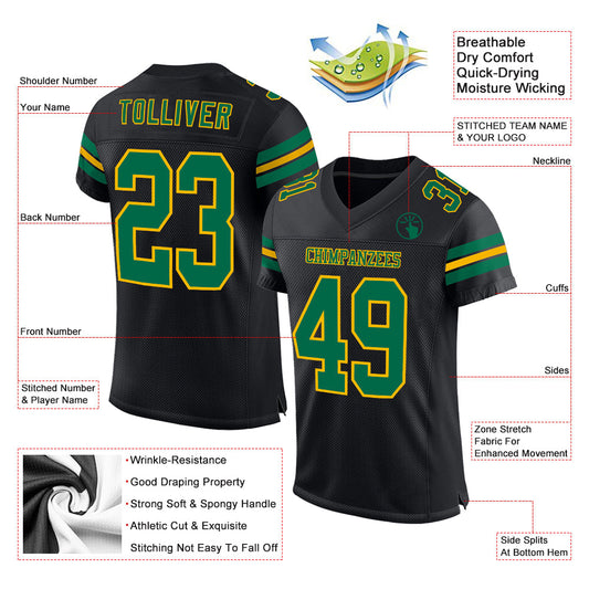 Custom Black Kelly Green-Gold Mesh Authentic Football Jersey - Sky-Custom