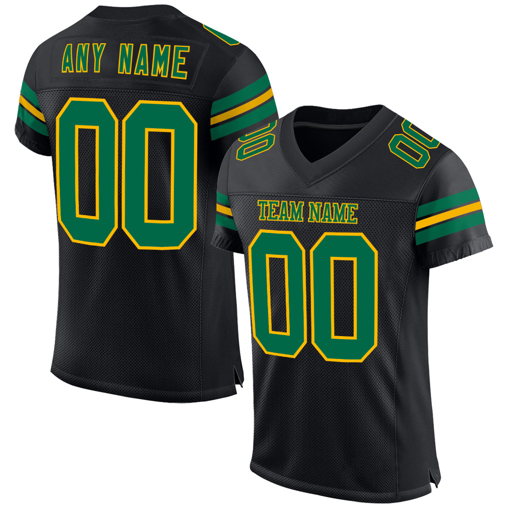 Custom Black Kelly Green-Gold Mesh Authentic Football Jersey - Sky-Custom