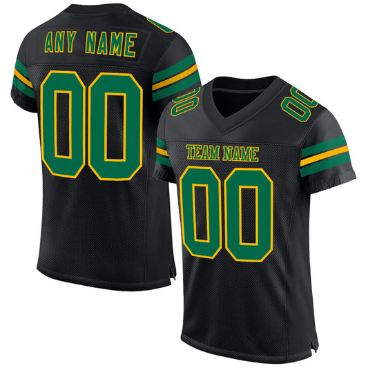 Custom Black Kelly Green-Gold Mesh Authentic Football Jersey - Sky-Custom