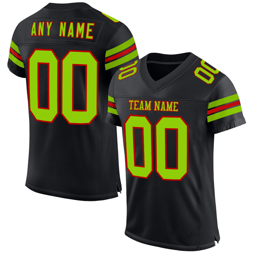 Custom Black Neon Green-Red Mesh Authentic Football Jersey - Sky-Custom