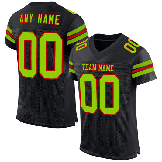 Custom Black Neon Green-Red Mesh Authentic Football Jersey - Sky-Custom
