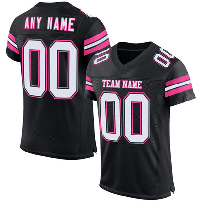 Custom Black White-Pink Mesh Authentic Football Jersey - Sky-Custom