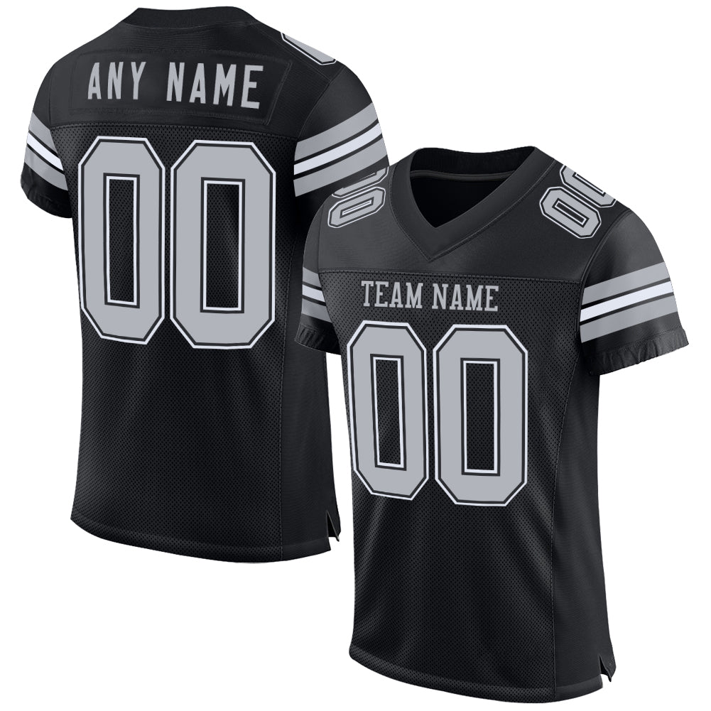 Custom Black Gray-White Mesh Authentic Football Jersey - Sky-Custom