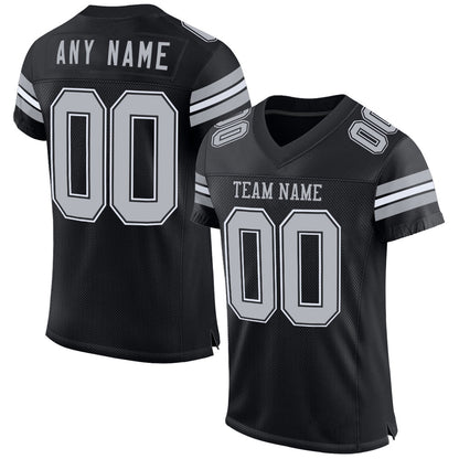 Custom Black Gray-White Mesh Authentic Football Jersey - Sky-Custom