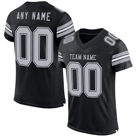 Custom Black Gray-White Mesh Authentic Football Jersey - Sky-Custom