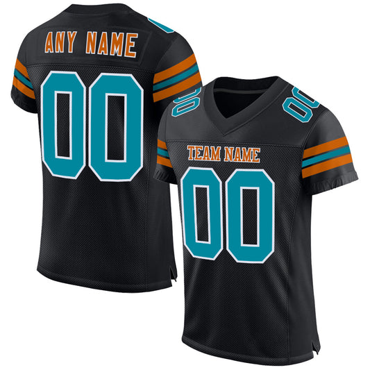 Custom Black Teal-Texas Orange Mesh Authentic Football Jersey - Sky-Custom