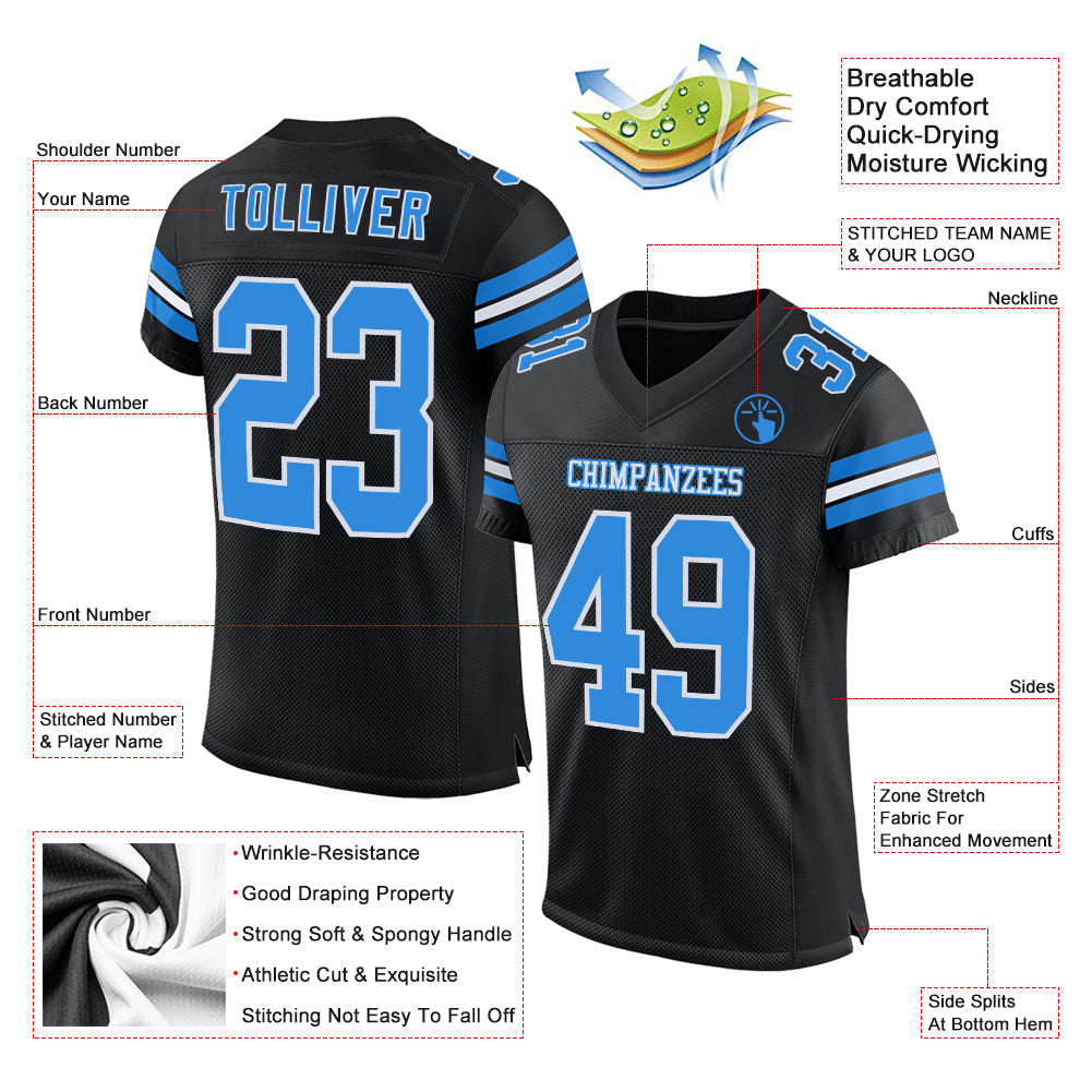 Custom Black Powder Blue-White Mesh Authentic Football Jersey - Sky-Custom