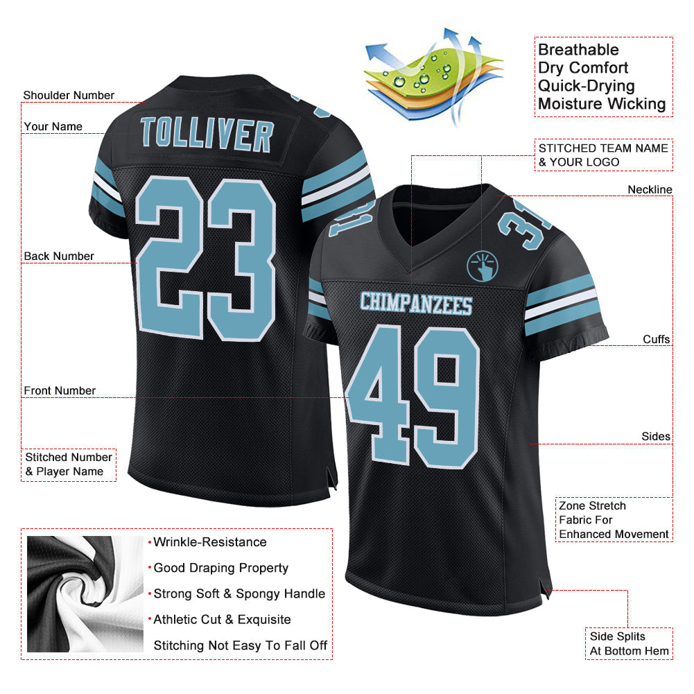 Custom Black Shadow Blue-White Mesh Authentic Football Jersey - Sky-Custom